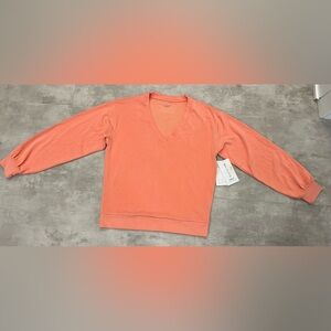 Athleta Willow V-Neck Sweatshirt in Coral / Peach